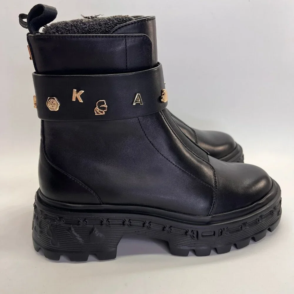 Karl Lagerfeld Latisha Boot Black Size 7.5 Womens Chunky Lug Sole Side Zip Style - Picture 4 of 16